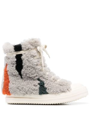 Rick Owens panelled lace-up shearling sneakers - Grey