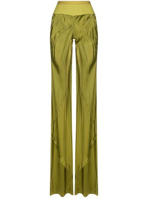 Rick Owens panelled satin-finish flared trousers - Green