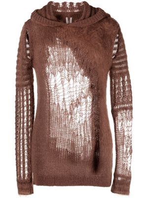 Rick Owens perforated-design knitted hoodie - Brown