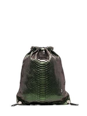 Rick Owens python skin drawstring backpack - Green