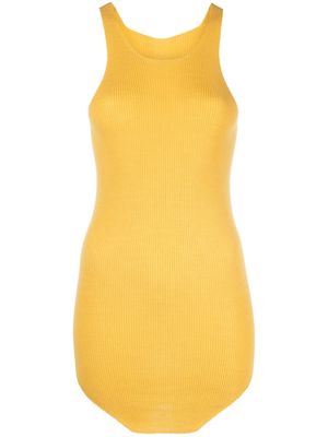 Rick Owens ribbed-knit asymmetric wool tank top - Yellow