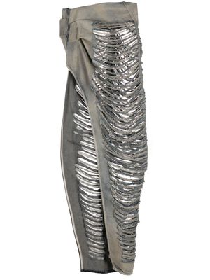 Rick Owens ripped-detail asymmetric denim skirt - Neutrals