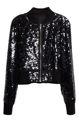 Rick Owens Sequin Embroidered Recycled Nylon Tulle Crop Bomber Jacket in Black/Black