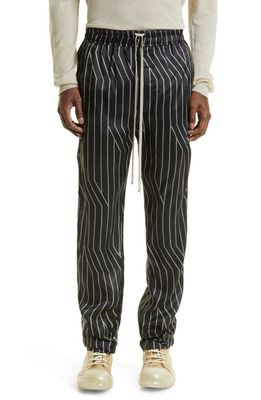 Rick Owens Stripe Drawstring Cupro Pants in Black/Pearl