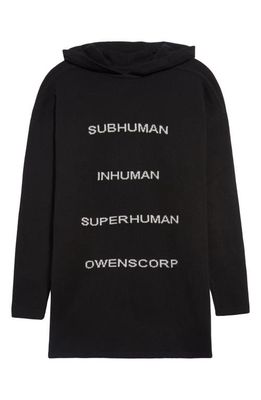 Rick Owens Tommy Oversize Cashmere & Wool Intarsia Hoodie in Black/Pearl
