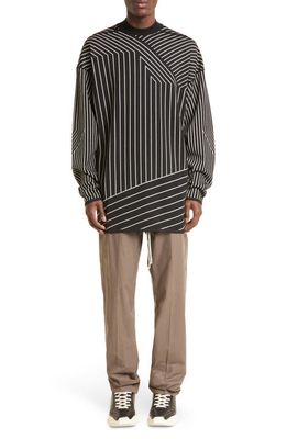 Rick Owens Tommy Stripe Mock Neck Wool Sweater in Black/Pearl