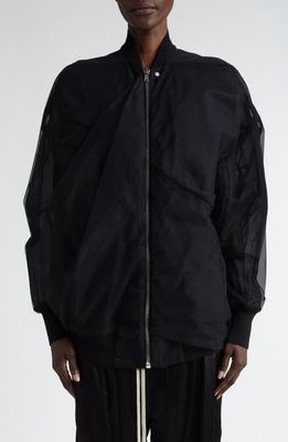 Rick Owens Tulle Trim Oversize Bomber Jacket in Black