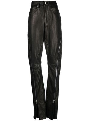 Rick Owens zip-up leather tapered trousers - Black