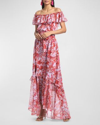 Riley Off-Shoulder Ruffle Floral-Print Dress