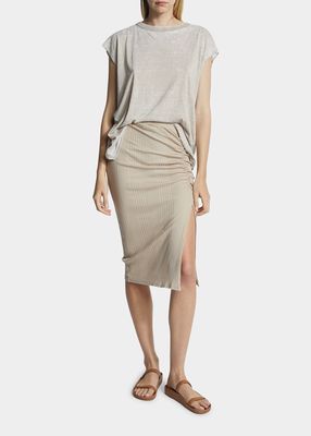 Rima Shirred Knee-Length Slit Skirt