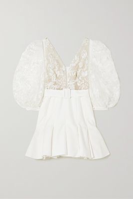 Rime Arodaky - Amalfi Open-back Grain De Poudre And Embellished Tulle Mini Dress - White