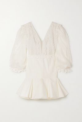 Rime Arodaky - Oia Backless Silk-organza, Grain De Poudre And Broderie Anglaise Cotton Mini Dress - White