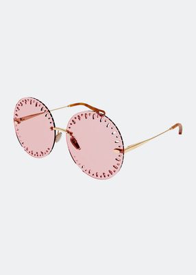 Rimless Cutout Round Metal Sunglasses