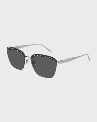 Rimless Square Metal Sunglasses with Crystals