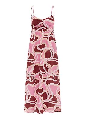 Rio Printed Cotton Ruched Maxi Dress