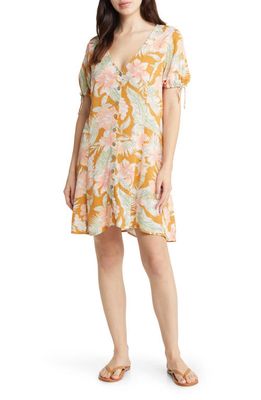 Rip Curl Always Floral Button-Up Dress in Gold