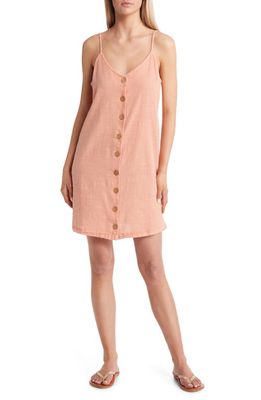 Rip Curl Classic Surf Button Front Cotton Minidress in Light Coral