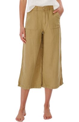 Rip Curl Crop Wide Leg Linen & Cotton Pants in Light Olive