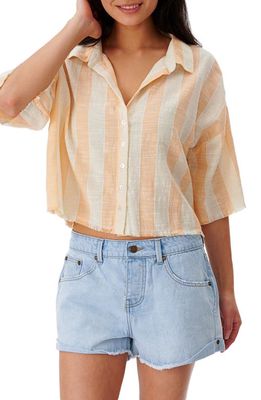 Rip Curl Havana Stripe Cotton & Linen Shirt in Orange/Bone