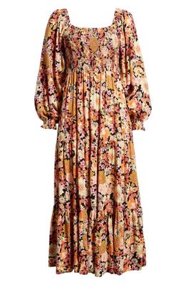 Rip Curl Mystic Floral Smocked Long Sleeve Maxi Dress in Black Multi