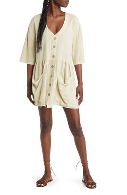 Rip Curl Patch Pocket Button-Up Shift Minidress in Off White