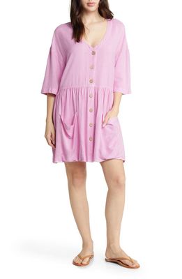 Rip Curl Patch Pocket Button-Up Shift Minidress in Violet