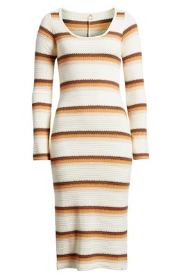 Rip Curl Sun Club Jacquard Stripe Long Sleeve Midi Dress in Ivory Multi Color