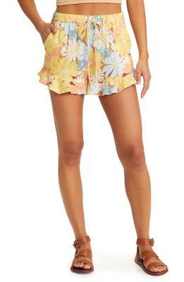 Rip Curl Sunrise Session Floral Ruffle Hem Shorts in Yellow/Dusty Blue