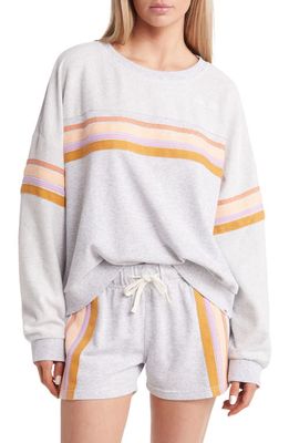 Rip Curl Swell Crew Stripe Cotton Sweatshirt in Light Grey Heather
