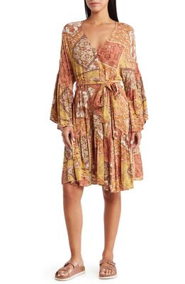Rip Curl Wanderer Patchwork Print Long Sleeve Minidress in Maroon