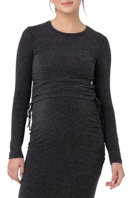 Ripe Maternity Amber Ruched Long Sleeve Maternity Top in Dark Charcoal