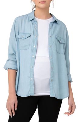 Ripe Maternity Bec Chambray Snap-Up Maternity Shirt in Clean Fade