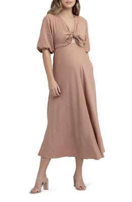 Ripe Maternity Camille Tie Front Linen Blend Maternity Dress in Clay