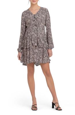 Ripe Maternity Florence Tiered Long Sleeve Floral Maternity/Nursing Dress in Black /Dusty Pink