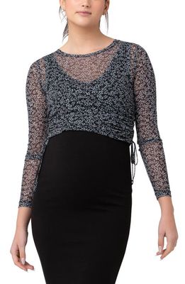 Ripe Maternity Layla Ruched Floral Long Sleeve Top in Black /Storm