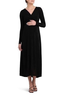 Ripe Maternity Portia Twist Front Long Sleeve Maternity/Nursing Dress in Black