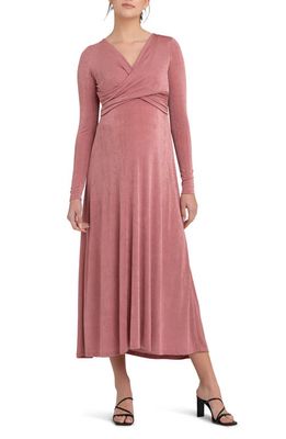 Ripe Maternity Portia Twist Front Long Sleeve Maternity/Nursing Dress in Rouge
