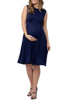 Ripe Maternity Sleeveless Knife Pleat Maternity Dress in Blueprint
