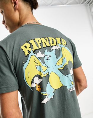 RIPNDIP charanerm t-shirt in charcoal with chest and back print-Gray