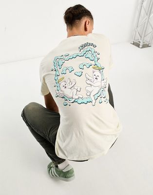RIPNDIP in the clouds t-shirt in off white with chest and back print