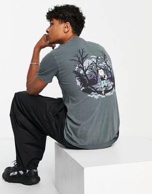 RIPNDIP Scary Hours T-shirt in charcoal with chest and back print-Gray
