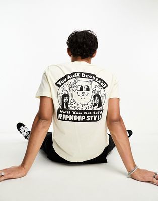 RIPNDIP short sleeve t-shirt in beige with lei'd chest and back print-Neutral