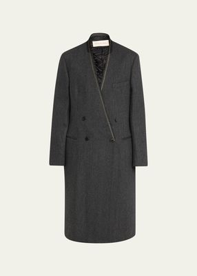 Rissa Double-Breasted Wool Coat, Gray