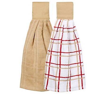 RITZ Set of Two Solid and Checkered Tie Kitchen Towels