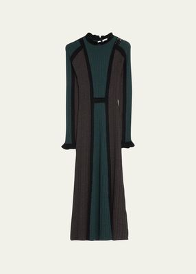 Riva Ribbed-Wool Long-Sleeve Midi Dress