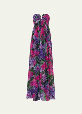 River Garden Strapless Floral-Print Gown