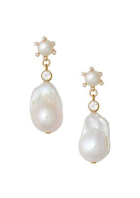 River Goldtone, Freshwater Pearl & Crystal Drop Earrings