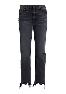 River High-Rise Distressed Stretch Straight-Leg Jeans
