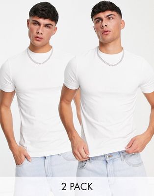 River Island 2 pack muscle fit t-shirts in white