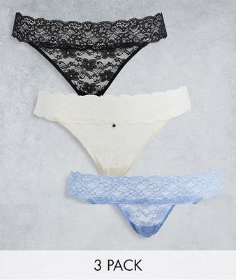 River Island 3 pack lace thongs in multi-Blue